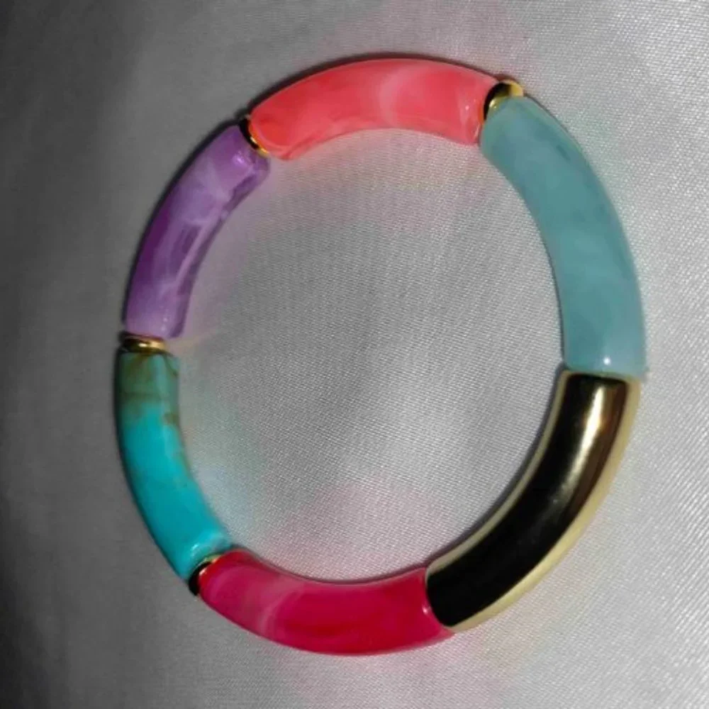 Colorful Tube Bead Bangle | Bamboo Style Stretch Bracelet